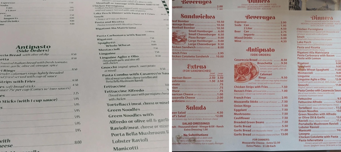 Renzo's Pizzeria & Trattoria Menu
